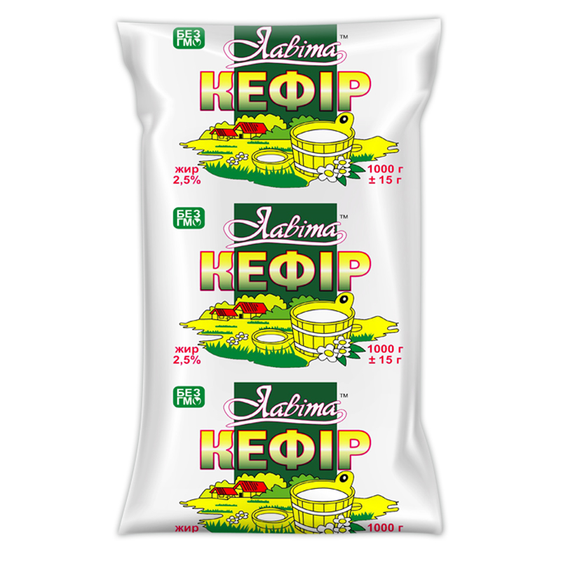 Кефір ЛАВІТА 2,5%, 1000г, плівка поліетиленова